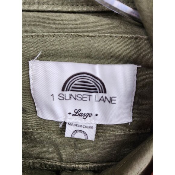 1 Sunset Lane Olive Green Belted Softshell Cargo Utility Jacket Large - Picture 4 of 7